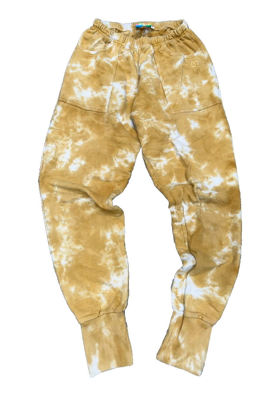BIG BUD Gold Tie-Dye 100% Cotton Y2K Raw Hem Sweatpants Pants Large A005004